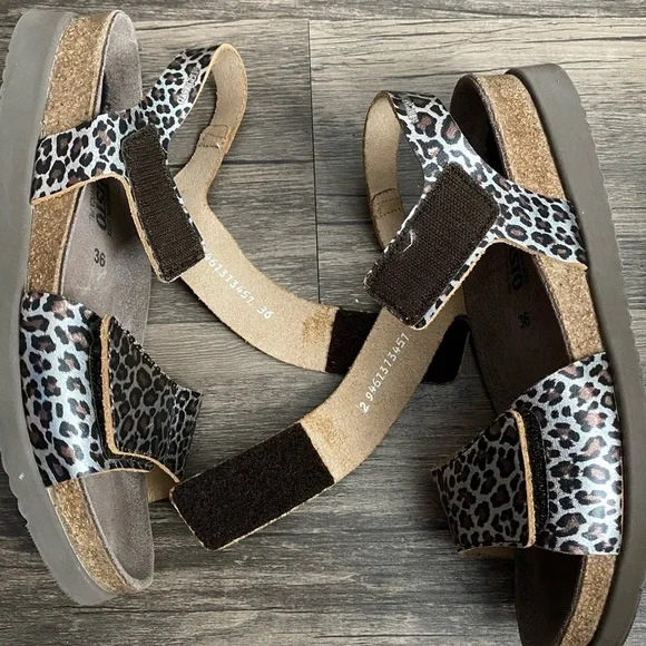 Mephisto Women's Cheetah Hook & Loop Sandals Size 6 Adjustable Leather - Picture 4 of 15